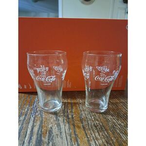 Vintage 1976 Set 2 Coca Cola Glasses in 5 Different Languages